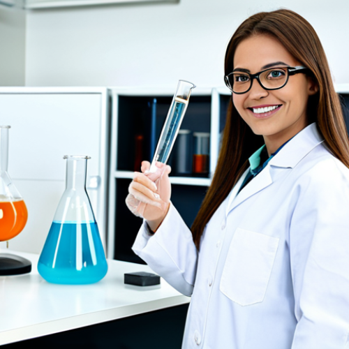 Home 7 **
"A professional female engineer, fully clothed in a modest lab coat and safety glasses, standing in a clean, modern laboratory with various scientific instruments in the background. She is smiling confidently and holding a beaker with a colorful liquid. Safe for work, appropriate content, perfect anatomy, correct proportions, natural pose, professional, family-friendly, well-formed hands, proper finger count, natural body proportions, high quality."
**