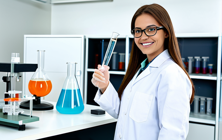 **

"A professional female engineer, fully clothed in a modest lab coat and safety glasses, standing in a clean, modern laboratory with various scientific instruments in the background. She is smiling confidently and holding a beaker with a colorful liquid. Safe for work, appropriate content, perfect anatomy, correct proportions, natural pose, professional, family-friendly, well-formed hands, proper finger count, natural body proportions, high quality."

**