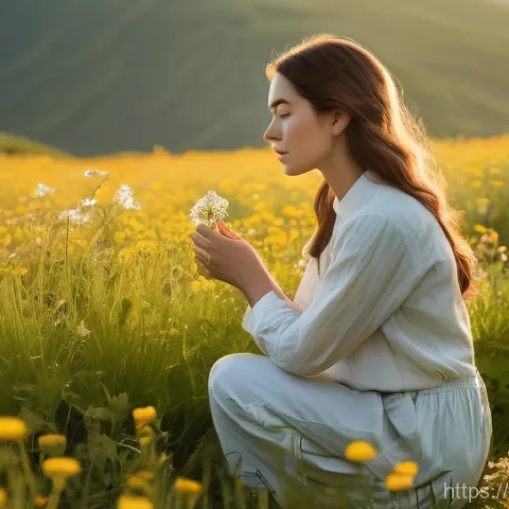 레크리에이션 실무 경험 나누기 - **Prompt:** "A serene, sun-drenched scene featuring a young woman in her late 20s, dressed modestly ...