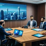 Home 23 레크리에이션 관련 국제 자격증 정보 - A dynamic corporate meeting scene in a modern entertainment production office, featuring a diverse g...
